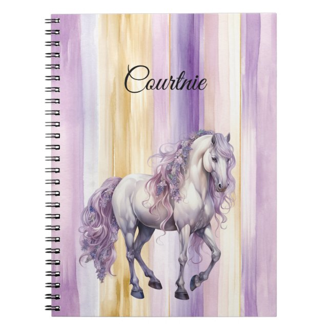 Romantic Lavender White Horse Anteckningsbok (Framsidan)