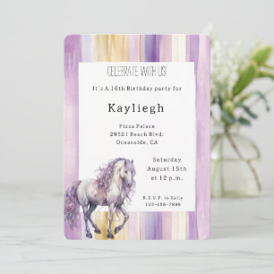 Romantic Lavender White Horse Rand Birthday Inbjudningar