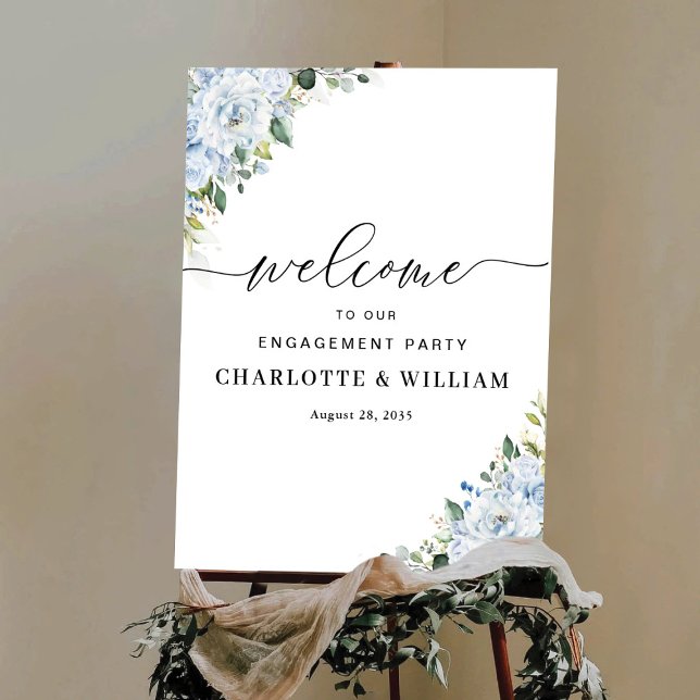 Romantic Light Blue Floral Engagement Party Poster (Skapare uppladdad)