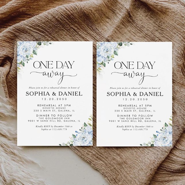 Romantic Light Blue Floral One Day Away Invitation Inbjudningar (Skapare uppladdad)