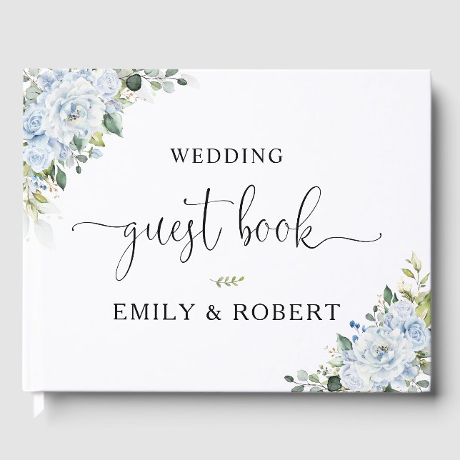  Romantic Light Blue Floral Wedding Guest Book Gästböcker (Framsida)