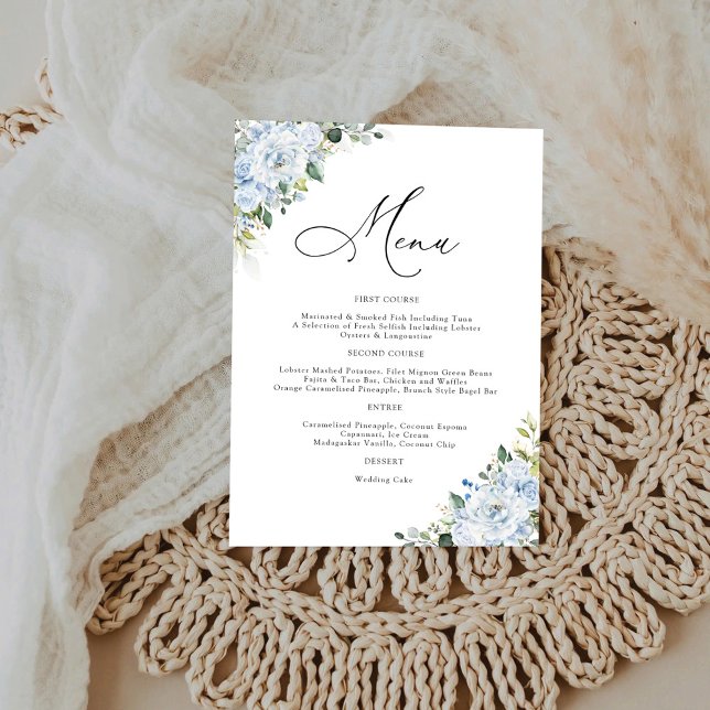 Romantic Light Blue Floral Wedding Menu Meny (Skapare uppladdad)