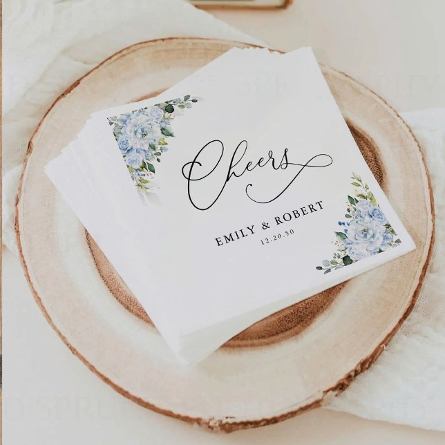 Romantic Light Blue Floral Wedding Napkins Pappersservett (Skapare uppladdad)
