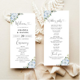 Romantic Light Blue Floral Wedding Program
