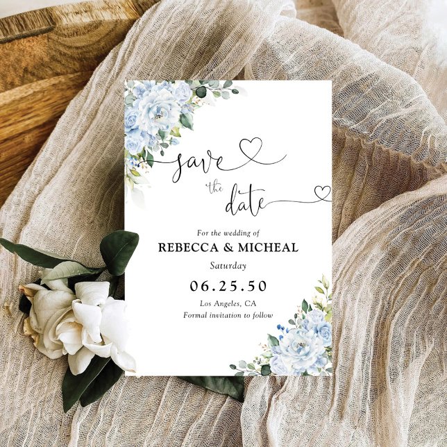 Romantic Light Blue Floral Wedding Save The Date Spara Datumet (Skapare uppladdad)