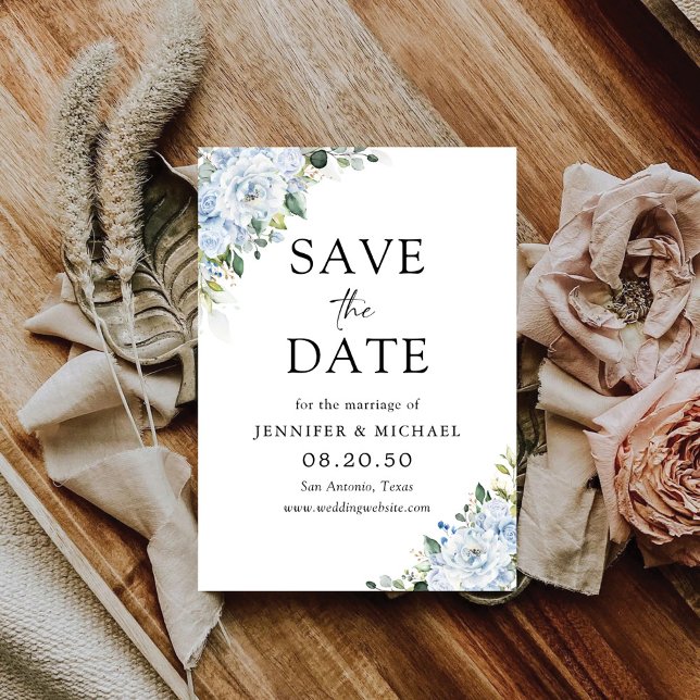 Romantic Light Blue Floral Wedding Save The Date Spara Datumet (Skapare uppladdad)