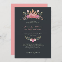 Romantic Light Steel Blåa blommor Krona Bröllop Inbjudningar