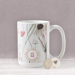 Romantic Light WildblommMonogram Rosa Grönt Kaffemugg