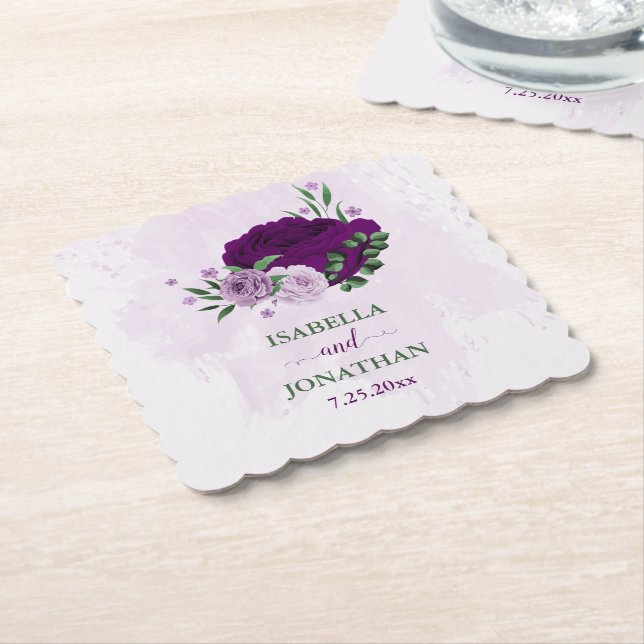Romantic lila blommor greenery bröllop underlägg papper (Vinklad)