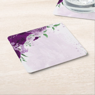 Romantic lila blommor greenery bröllop underlägg papper kvadrat