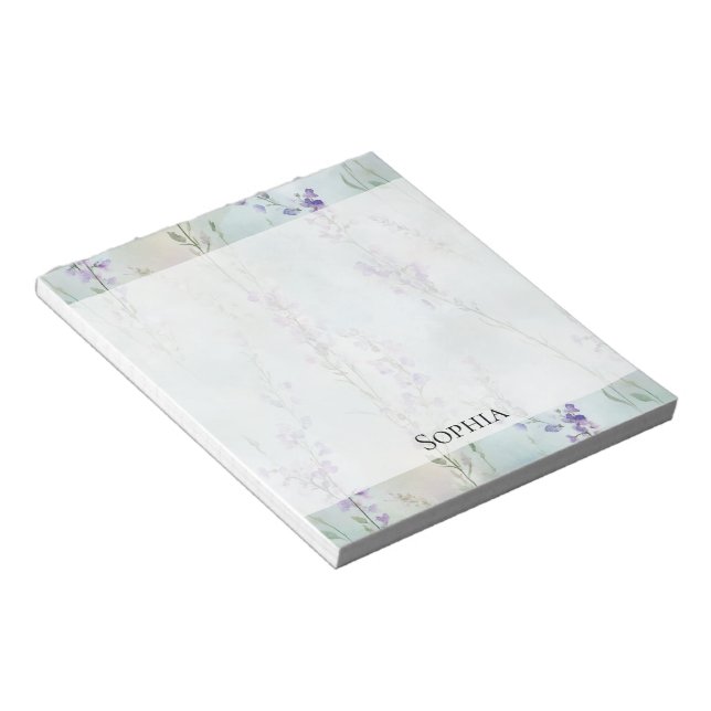 Romantic Lila Lavender Blommigt Anteckningsblock (Vinklad)