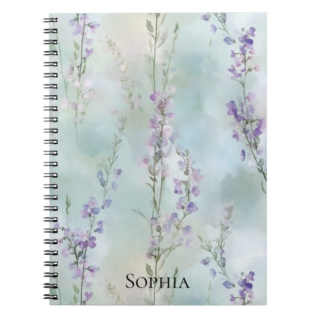 Romantic Lila Lavender Blommigt Anteckningsbok (Framsidan)