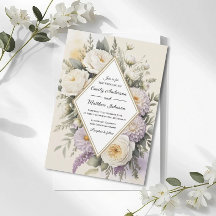 Romantic Lilac Floral Geometric Wedding Invitation