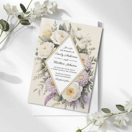 Romantic Lilac Floral Geometric Wedding Invitation Inbjudningar