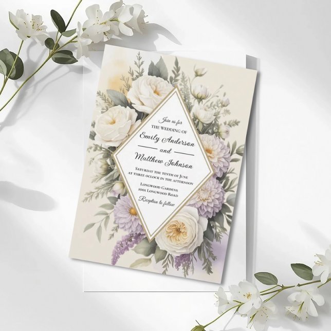 Romantic Lilac Floral Geometric Wedding Invitation Inbjudningar (Skapare uppladdad)