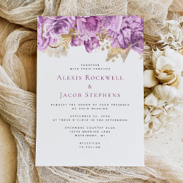 Romantic Lilac Gold Floral Wedding Inbjudningar