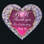 ROMANTIC LILAC HEART MONOGRAM Tack Hjärtformat Klistermärke<br><div class="desc">Elegant, unik blommigt fotomalldesign med lila, rosa, fuchsia amethyst, topaz gem-stenar med mycket exakt utformning, 3D-modellering och rendering med Bulgan Lumini (c)</div>