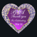 ROMANTIC LILAC HEART MONOGRAM Tack Hjärtformat Klistermärke<br><div class="desc">Elegant, unik blommigt fotomalldesign med lila ametyst, topaz gem-stenar med mycket exakt utformning, 3D-modellering och rendering av Bulgan Lumini (c)</div>