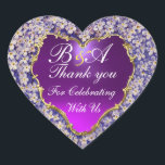 ROMANTIC LILAC HEART MONOGRAM Tack Hjärtformat Klistermärke<br><div class="desc">Elegant, unik blommigt fotomalldesign med lila ametyst, topaz gem-stenar med mycket exakt utformning, 3D-modellering och rendering av Bulgan Lumini (c)</div>