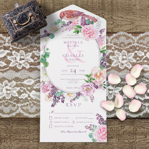 Romantic Lilac & Rosa Blommigt Oval Ram Middag