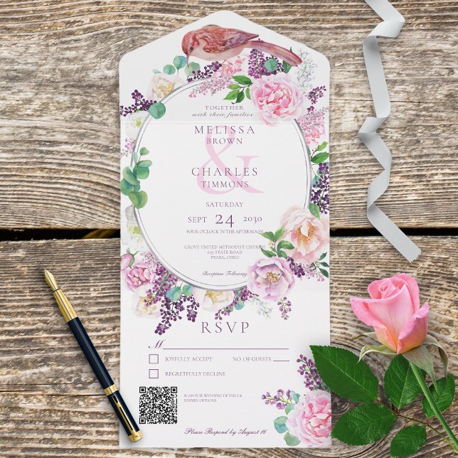 Romantic Lilac & Rosa Blommigt Oval Ram QR-kod (Skapare uppladdad)