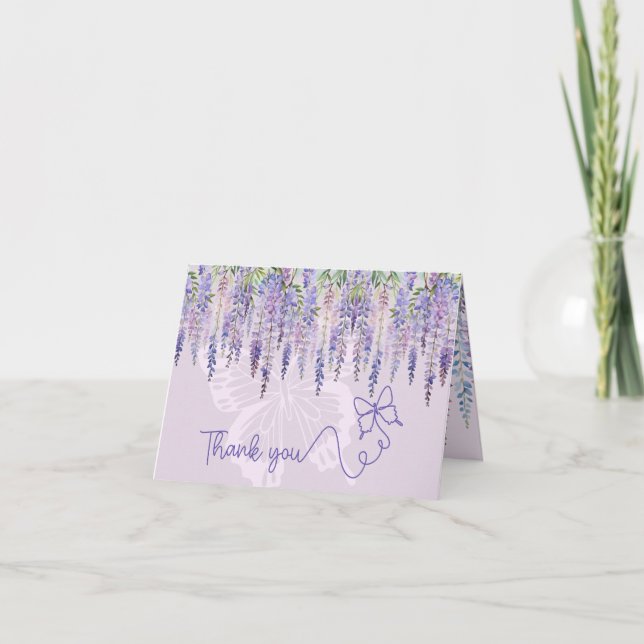 Romantic Lilac Wisteria & Butterfly Blommigt Bröll Tack Kort (Framsida)