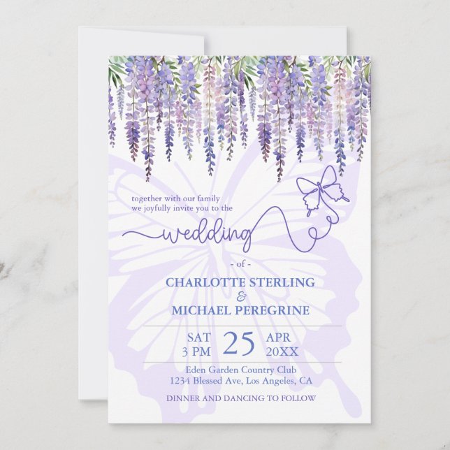 Romantic Lilac Wisteria Fairytale Garden Wedding Inbjudningar (Framsida)