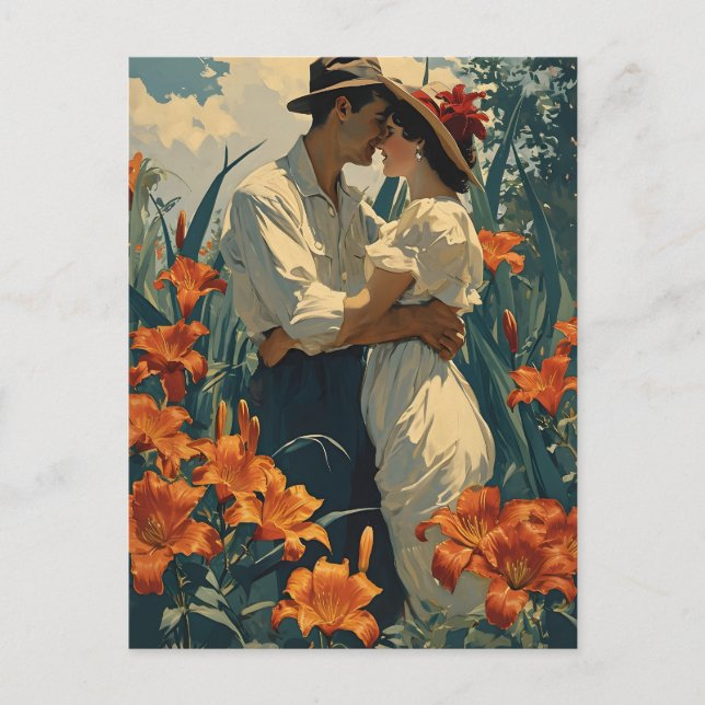 Romantic Lily fält vintage Vykort (Framsida)