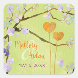 Romantic Lime Green Bröllop spara datum Fyrkantigt Klistermärke