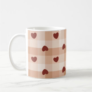 Romantic little hearts and brown gingham checks kaffemugg