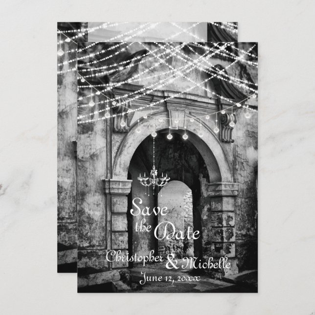 Romantic Ljus Goth Archway Bröllop spara datum Inbjudningar (Fram/baksida)