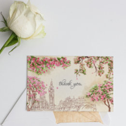 Romantic London Skyline Flower Bröllop Tack Kort
