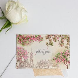 Romantic London Skyline Flower Bröllop Tack Kort