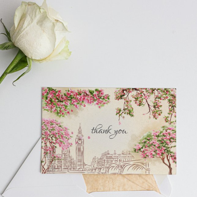 Romantic London Skyline Flower Bröllop Tack Kort (Skapare uppladdad)
