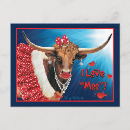 Romantic Longhorn Cow Valentine Vykort