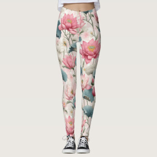 Romantic Lotus in Rosa, Cream och Soft Grönt Leggings