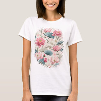 Romantic Lotus in Rosa, Cream och Soft Grönt T Shirt