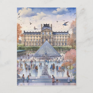 Romantic Louvre Paris Street Scene Art Vykort