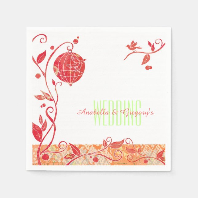 Romantic Love birds Cage Bröllop Pappersservett (Framsidan)