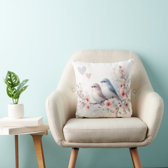 Romantic Love Birds Cherry Blossom Branch Kudde (Stol)