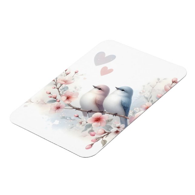 Romantic Love Birds Cherry Blossom Branch Magnet (Vänstra Sidan)