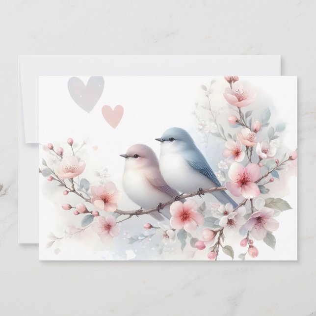 Romantic Love Birds Cherry Blossom Branch Meddelande (Framsida)