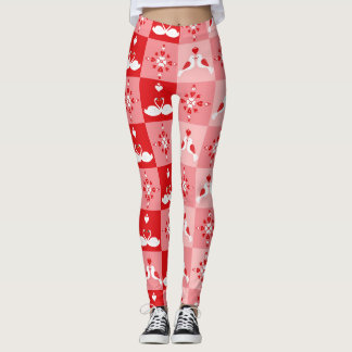 Romantic Love Birds & Swan Hearts Seamless Valenti Leggings