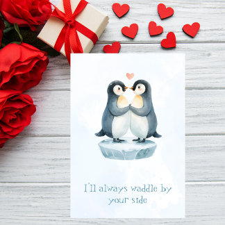 Romantic Love Cute Penguin Valentine’s Day Card Julkort