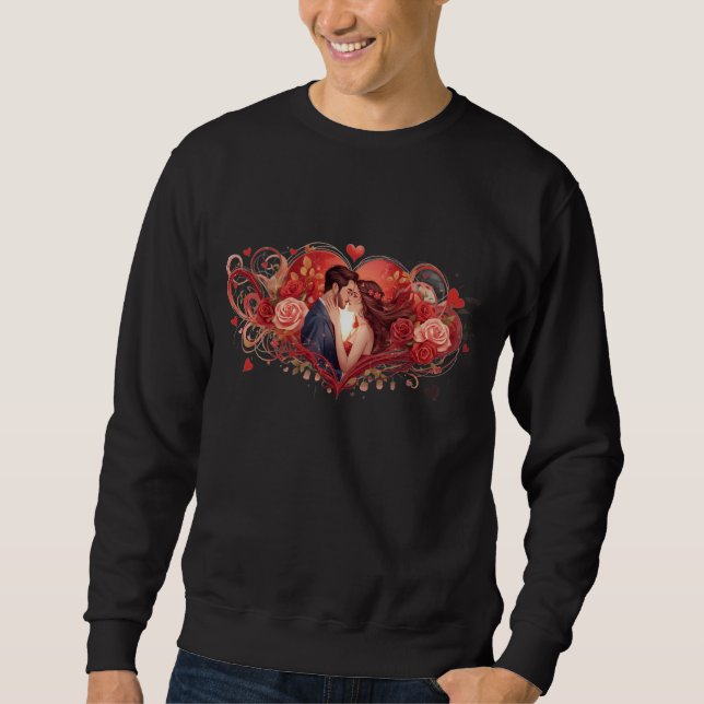 Romantic Love Heart Couple Sweatshirts Lång Ärmad Tröja (Framsida)