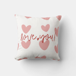 Romantic "Love You" Pink Hearts Gingham Pattern Th Kudde