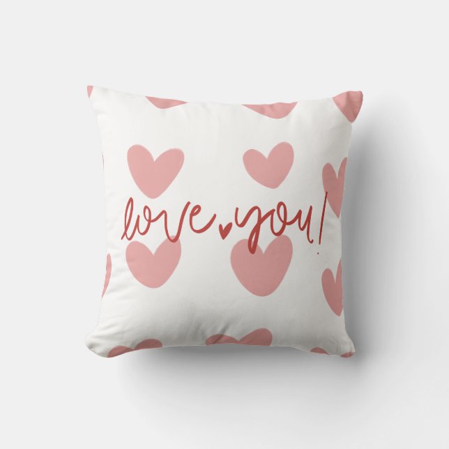 Romantic "Love You" Pink Hearts Gingham Pattern Th Kudde (Framsida)
