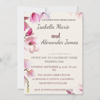 Romantic Magnolia Floral Burgundy Wedding Invitati Inbjudningar