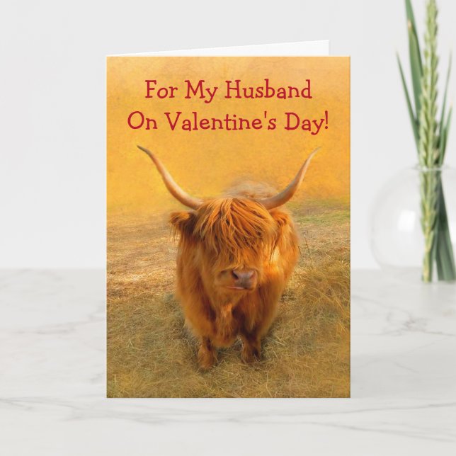 Romantic Make Highland Steer Valentines Holida Helgkort (Framsida)