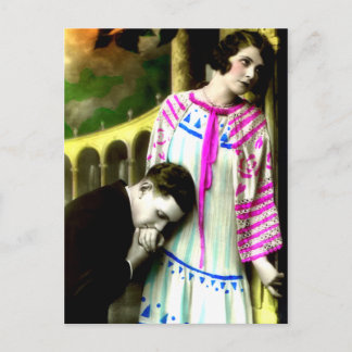 Romantic Man Kissing Womans Hand-Vintage Vykort
